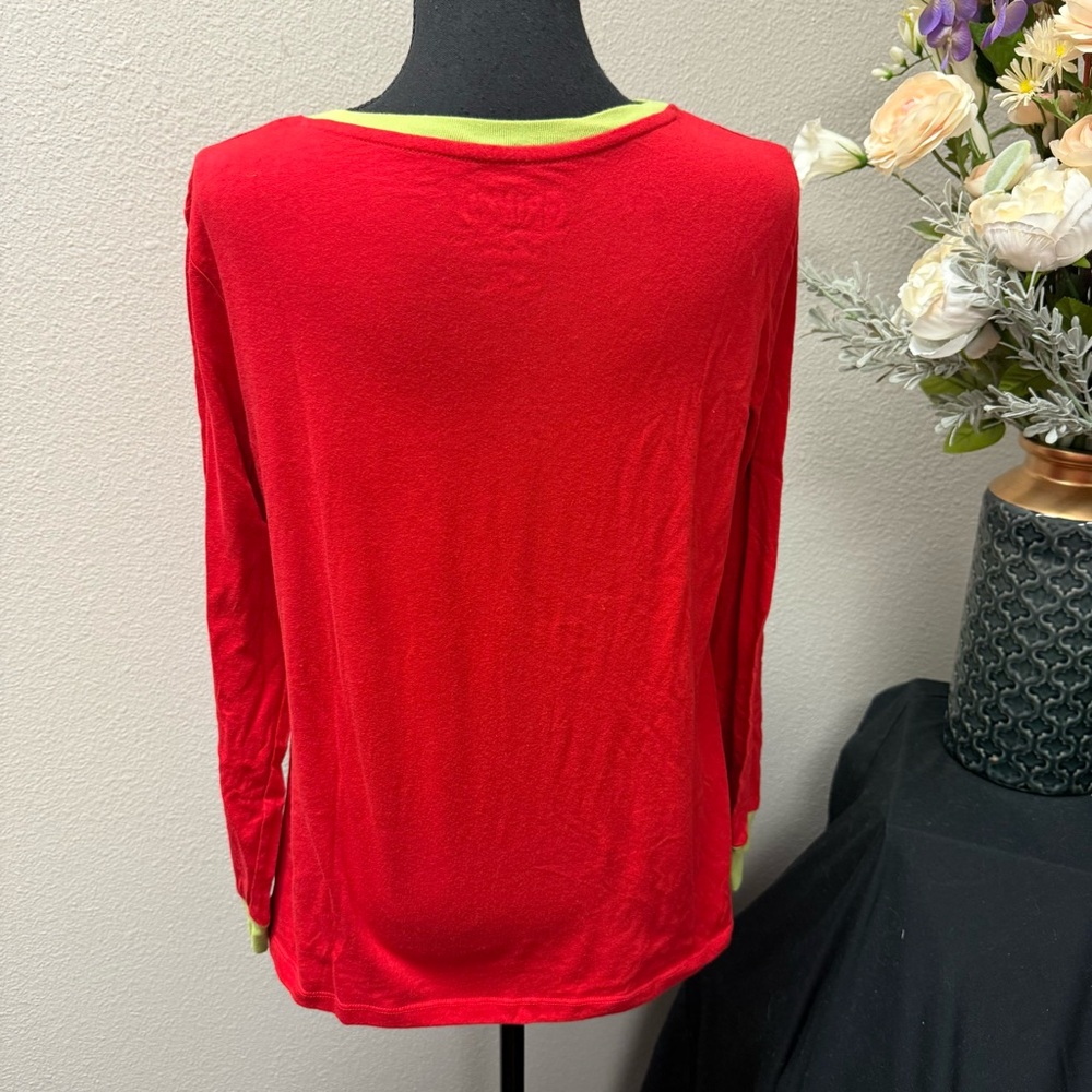 Dr. Seuss Grinch Christmas PJ Top Red Green Merry Grinchmas Long Sleeve M - Picture 3 of 8